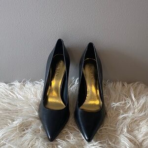 Lauren Ralph Lauren Black Pointed-Toe Stiletto Pumps with Gold Insole